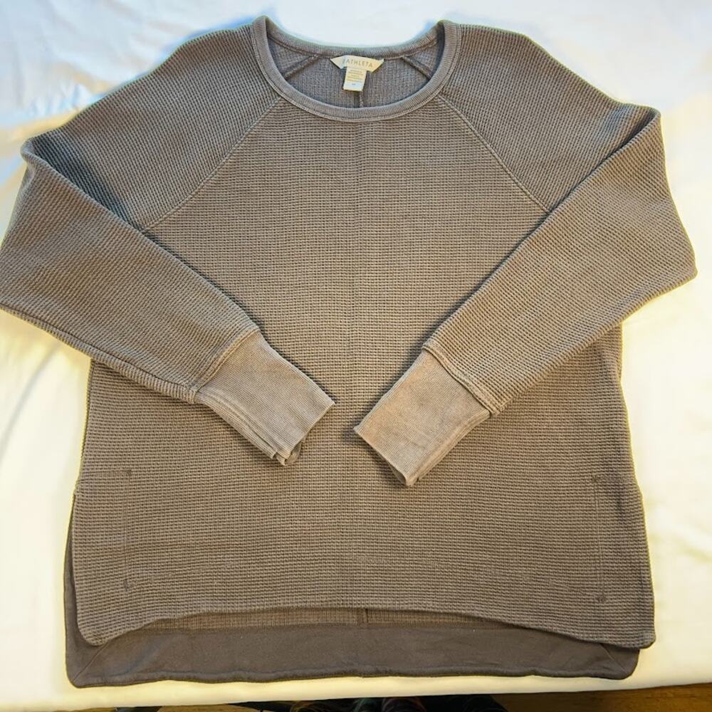Athleta Coaster Luxe Waffle M Chocolate Brown Sweatshirt Pullover 414955